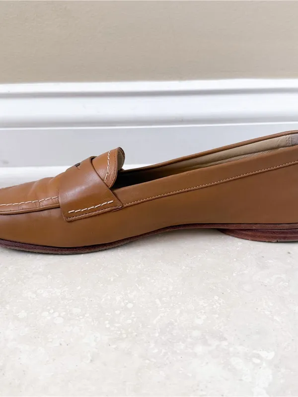 Coach Shari Nappa Camel Natural Tan Vacchetta Leather Slip On Penny Loafer 7.5 B - Image 3