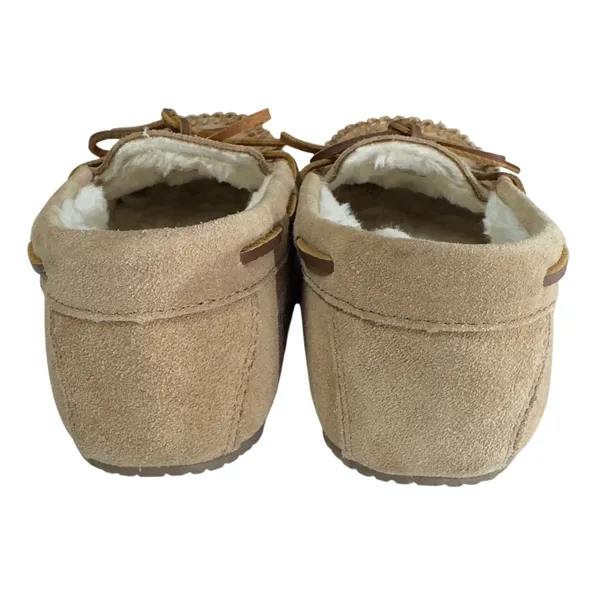 3205 | Minnetonka Cally Suede Faux Fur Lined Moccasin Slippers Tan Women 7 NEW - Image 4
