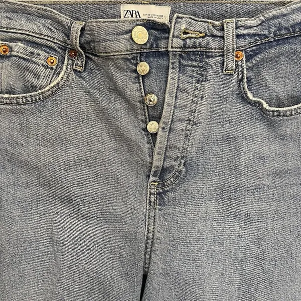 Zara High Rise Straight Leg Crop Jeans Raw Hem Women's Blue Size 8 - Image 4