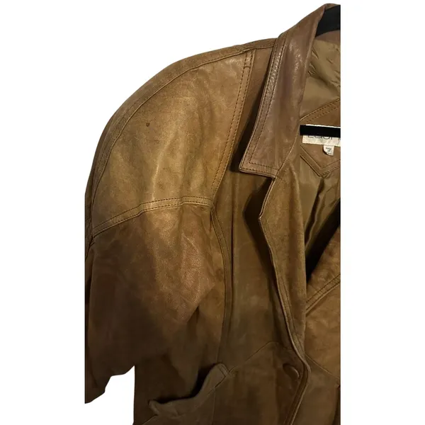 Women's Leather Trench Coat Laurice Vintage 80-90s Brown Pads Size Small Korea - Image 5