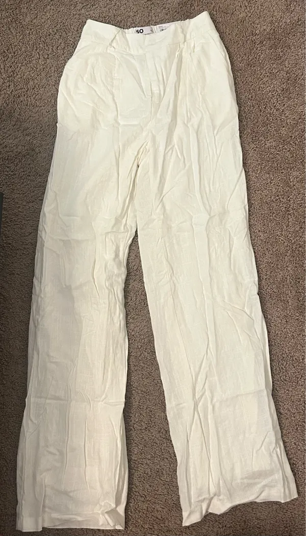 SO Cream Wide Leg Linen Pants White - Image 3