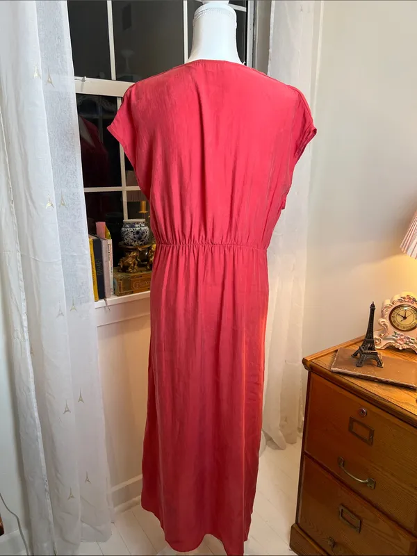 Mango Coral-Red Tie-Waist V-Neck Maxi Dress size 10. - Image 5