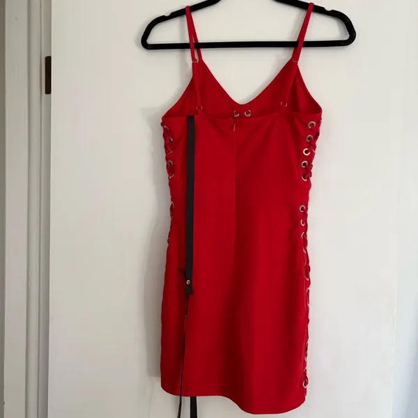 PrettyLittleThing Red Lace-Up Mini Dress - Image 7