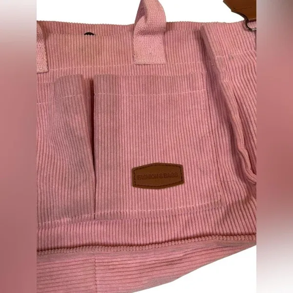 Coquette Purse Cabincore Y2K Style Bubble Gum Pink Corduroy Ribbed Whimsical Bag - Image 2