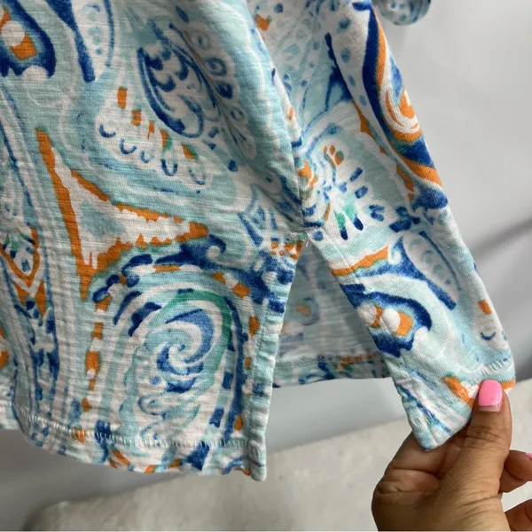 Chico's paisley v-neck tee t-shirt womens Size 3 (XL) blue short sleeve beach - Image 4