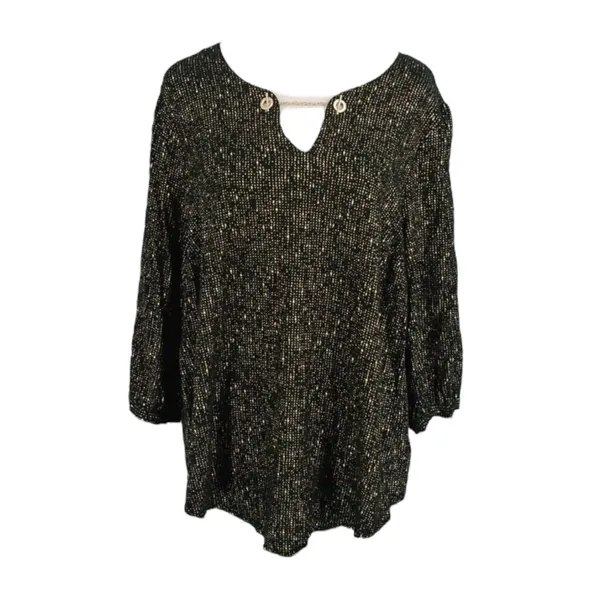 Torrid Womens Blouse Sz 2 2X 18 20 Black Gold Crepe Chain Detail 3/4‎ Sleeve - Image 5