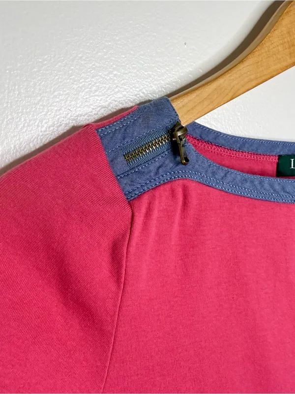 Lauren Ralph Lauren Short Sleeve Top Women’s Size Small Chambray Trim Cotton - Image 4