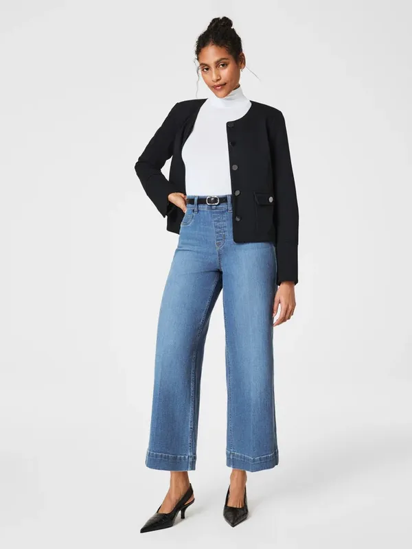 SPANX EveryWear Cropped Wide Leg Jeans in Stonewash Blue Size Large - Image 3