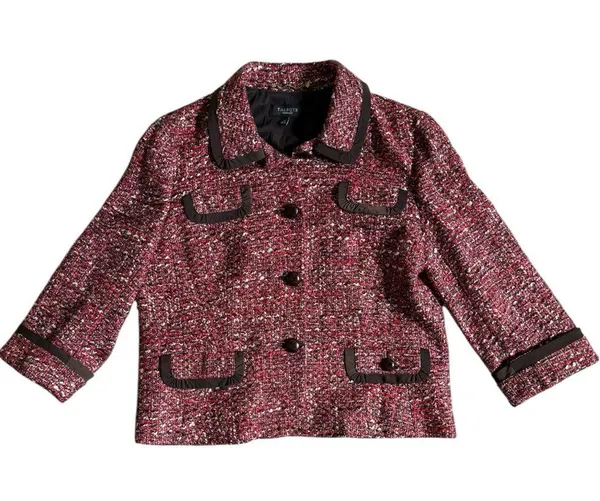 Talbots Blazer Womens Size 14 Red Black Tweed Preppy Old Money Office Casual - Image 2