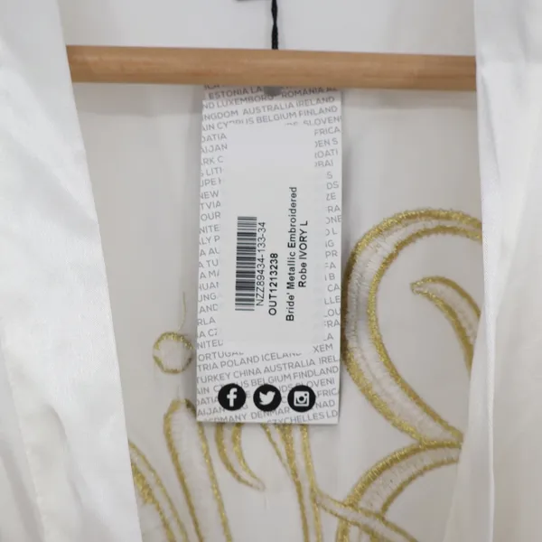 Boohoo Robe Women L Metallic Embroidered Bride Ivory Satin Short New - Image 3