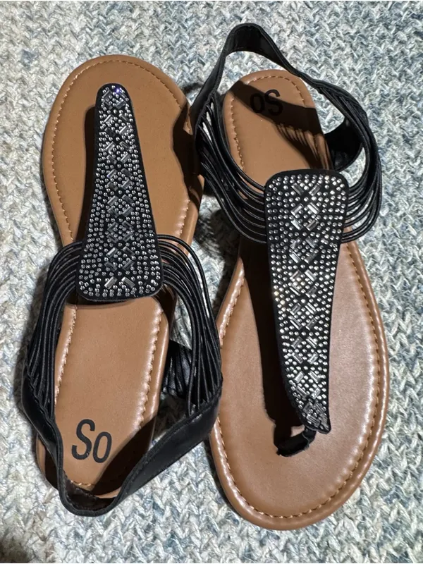 NEW Black Embellished Thong Sandals for Women Size11 - Image 2