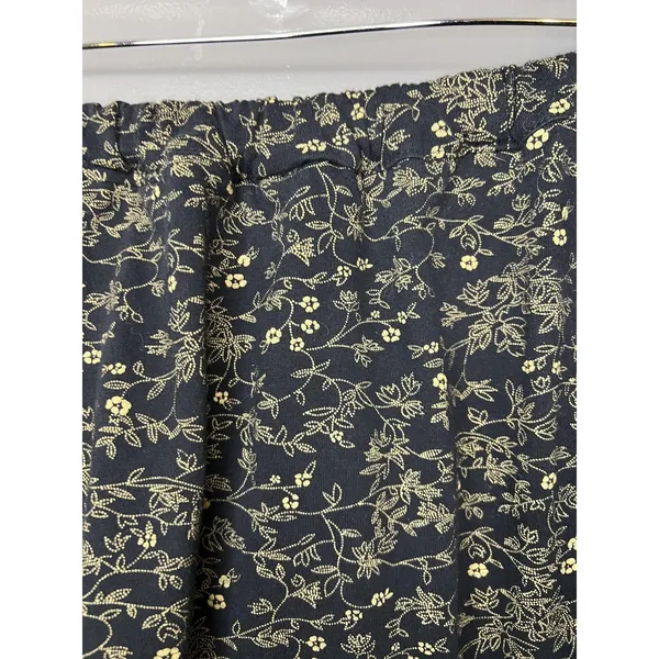 Handmade Black Floral Print Maxi Skirt Womens Med/Lrg Elastic Waist Long Boho - Image 2