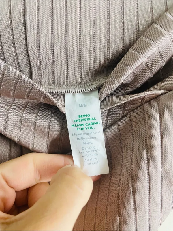 Aerie High Waisted High Cut Cheeky Bikini Bottom M Mauve Ribbed Crossover - Image 6