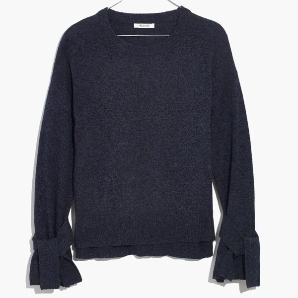 Madewell Marled Baltic Blue Tie Cuff Pullover Sweater Size XXS - Image 2