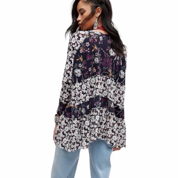 Free People Floral Semi Sheer Long Sleeve Isabella Tunic Blouse Small - Image 2