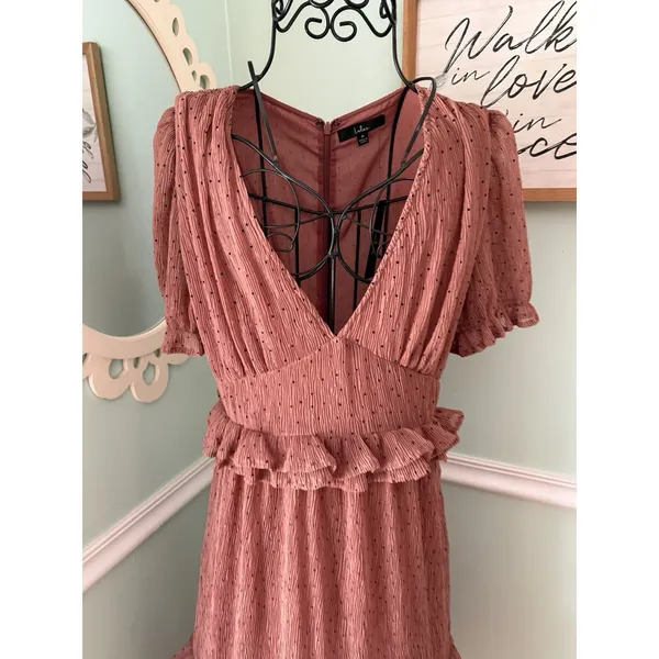 Lulu's Wedding Boho Hippie Western‎ Rust Textured Short Sleeve Midi Dress - Image 2