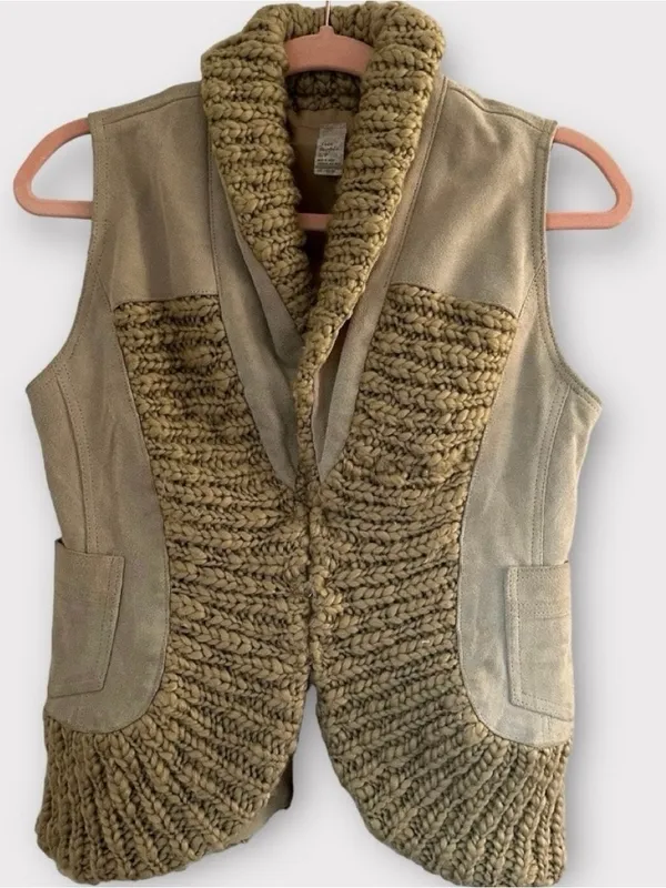 Free People Y2K Cow Leather Suede Wool Vest Small Boho Western Cowgirl - Image 3