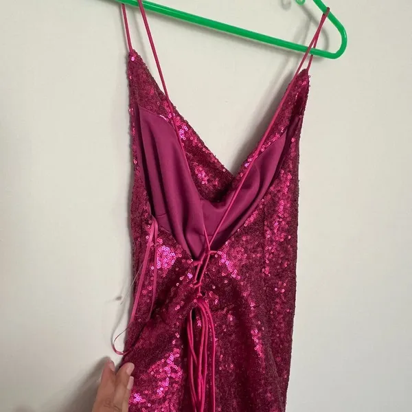 Lena Hot Pink Sequin Mini‎ Dress with Lace up Back - Size M - Image 10