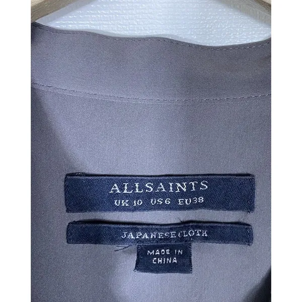 AllSaints Shirt Dress Sz 6 Gray Safari Pocket Sleeveless Japanese Cloth Utility‎ - Image 4