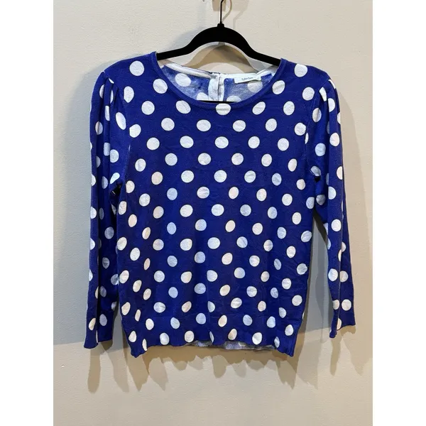 Tyler Boe Blue White Polka‎ Dot Lightweight Sweater Size 8 - Image 2