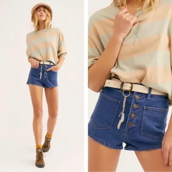 Free People We the Free Bridgette Exposed Button Fly‎ High Rise Denim Shorts 28 - Image 3