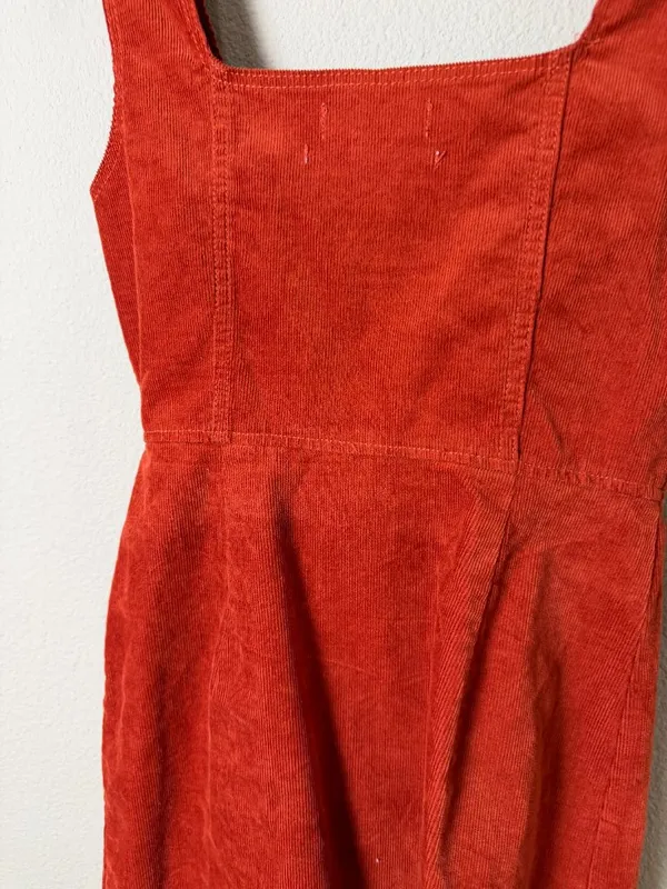 Urban Outfitters Brown Orange Corduroy Jumper Overall Dress Snap Front Size XS - Image 5