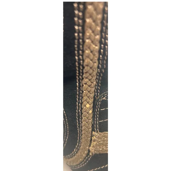 Mojo Moxy Black Suede Leather Mid Calf Tan Embroidered Decorative Panels Size 7W - Image 10