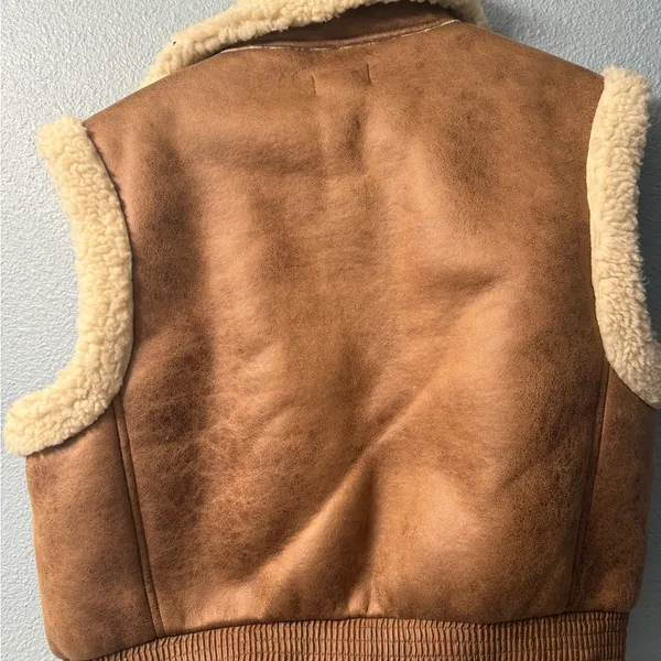 LOFT Tan Shearling Vest with Cream Lining - Image 5