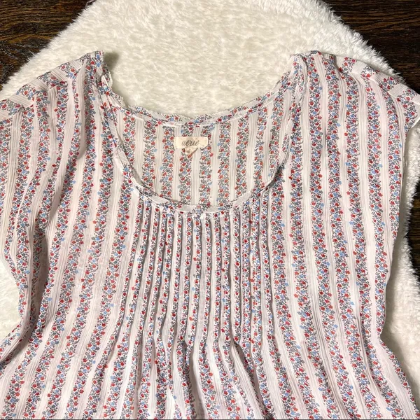 Aerie Floral Stripe Cap Sleeve Top - Image 2