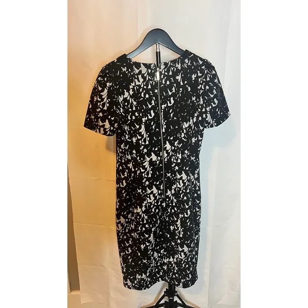 Calvin Klein Womens Black White Abstract Floral Sheath Dress Size‎ 10 Zip Back - Image 4