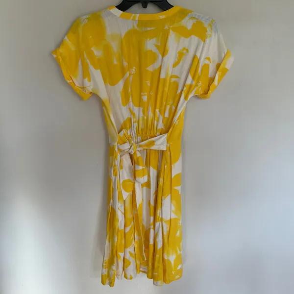 Simply Vera Vera Wang Yellow Floral Linen Blend‎ Tie Back Dress Womens XS - Image 13