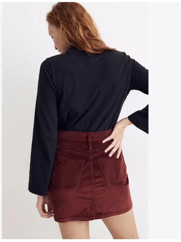 (E-574) Madewell Burgundy Corduroy Zip Mini Skirt - Image 5