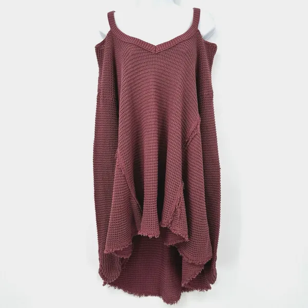 Free People Moonshine Top Womens M Dark Rose V-Neck Cold Shoulder Oversize Flowy - Image 2