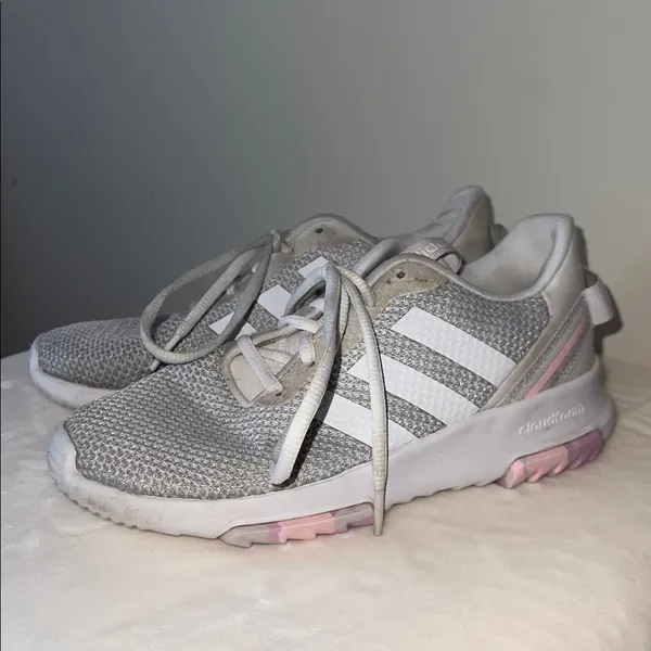 Adidas Cloudfoam Pure‎ Sneakers Women’s Size 4– Gray & White with Pink Accents - Image 14