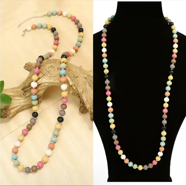 Bohemian Style Colorful Wooden Beads Necklace Macaron‎ Color 16in Sweater Chain - Image 7
