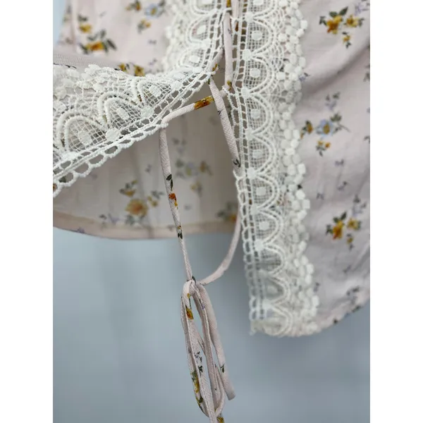 Love J Womens Pink Floral Open Back Lace Detail Tie Shirt Blouse Top NEW Large - Image 5