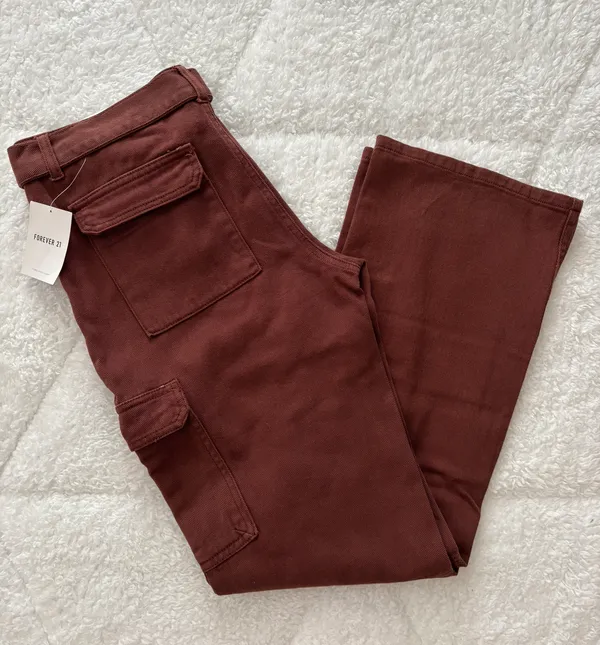 Belted Denim Cargo Jeans Brown - Image 3