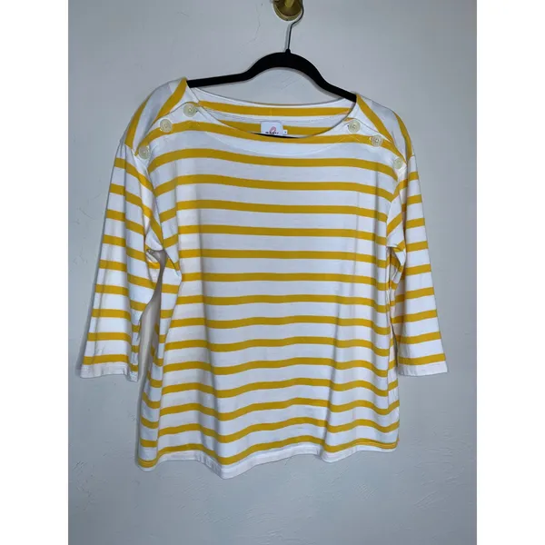Nines by Hatch Yellow Boat Neck Stripe Top Sz Small - Image 5