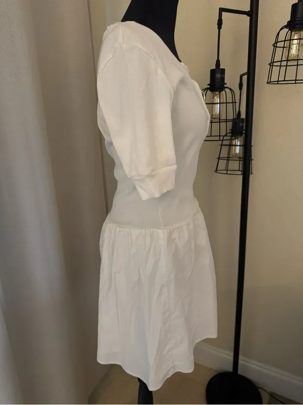 Reformation White Rib Knit Drop Waist Mini Dress Large Organic Cotton - Image 7