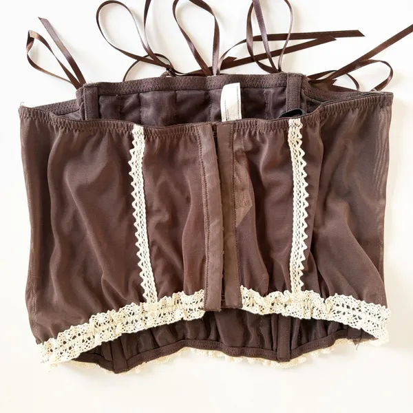 Urban Outfitters Women Mandy Lace Up Brown Satin Coquette Ren Faire Corset Top M - Image 9