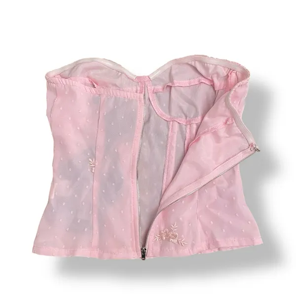 PrettyLittleThing NWT Pink Dobby Mesh‎ Floral Embroidered Corset Size 2 - Image 4