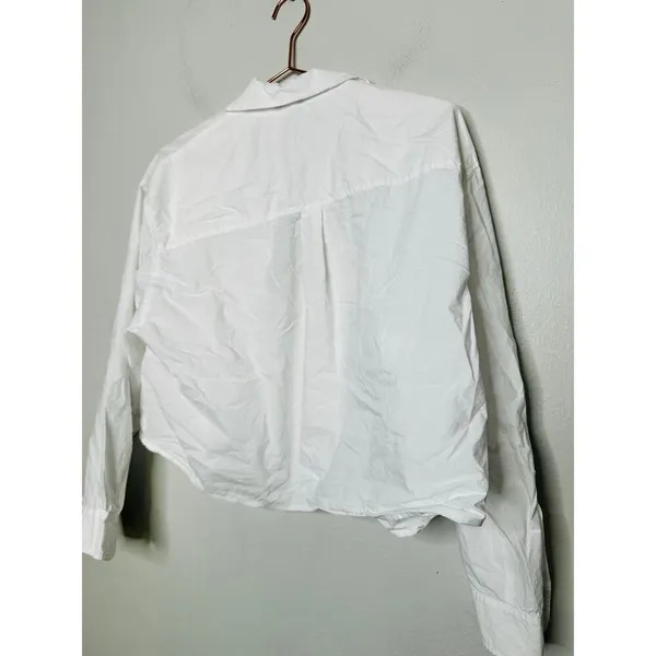 MAJE White 100% Cotton Cropped Button Up Long Sleeve Collared Shirt Size 2 - Image 6
