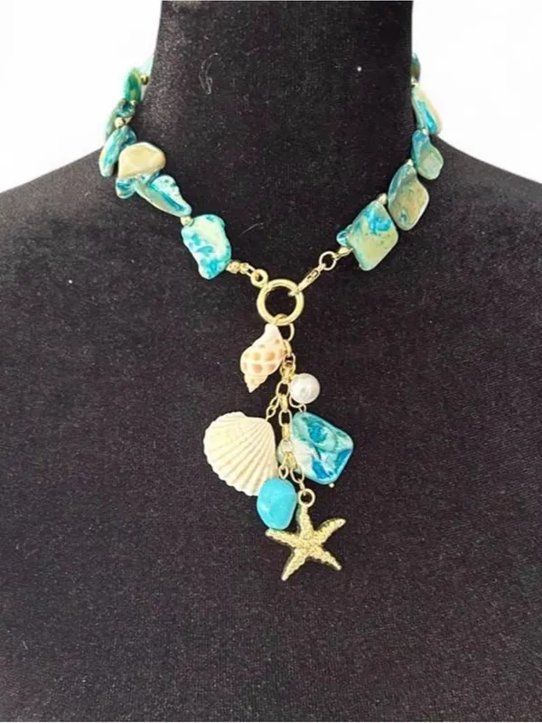 Fashion Jewelry Turquoise Shell & Starfish Charm Necklace - Women Jewelry - Image 4