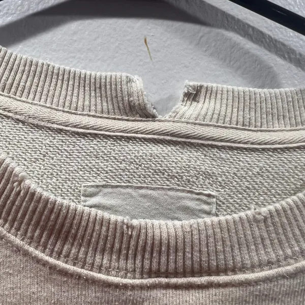 Aerie Beige Distress Crewneck Sweatshirt Sz Small - Image 3