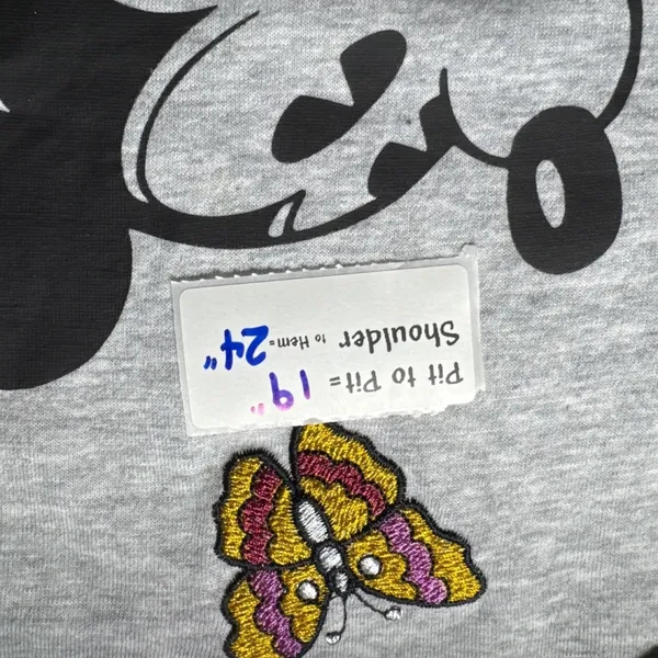 Disney Mickey Mouse Graphic Tee Grey Embroidered‎ Flowers Butterflies Women's XS - Image 3