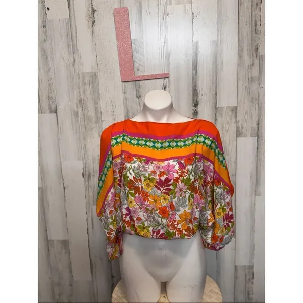 Floral & Ivy Bright Retro Floral Top | Orange Multicolor Balloon Sleeve Blouse – - Image 6