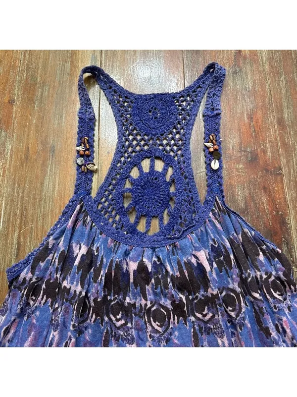 Free People Purple Ikat Crochet Back Tank Top M - Image 3
