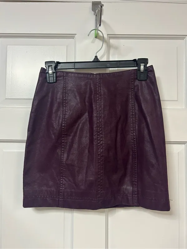 Free People Deep Plum Leather Mini Skirt - Image 3