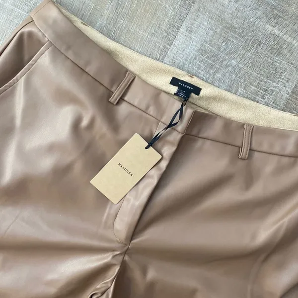 Halogen NWT Wide Leg Faux Leather Cargo Pants Womens XL Taupe Tan Neutral Office - Image 6