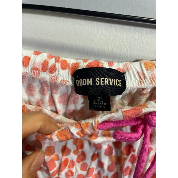 Room Service Pajama Set Womens M/L Orange Pink Dot Print‎ Button Down Sleepwear - Image 4